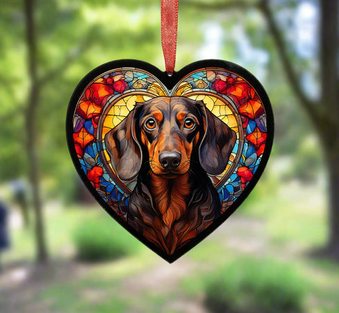 Dachshund Dapple Stained Glass Effect Heart Suncatcher